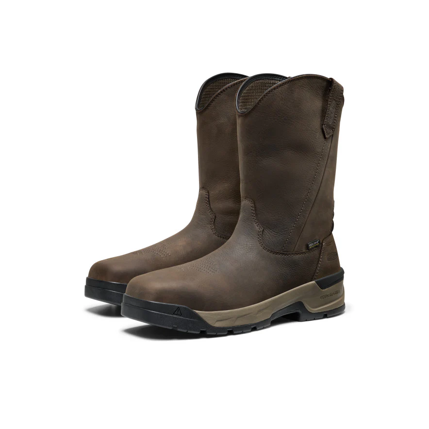 Men's Flatland Pull-On Waterproof Work Boot (Carbon Toe)  |  Dark Brown/Black - Image 2